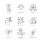 Friendship and support pixel perfect linear icons set. Interpersonal relationship, interspecies bond customizable thin