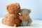 Friendship - two teddy bears holding in one`s arms