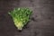 Frieze salad on a dark wooden background. Fresh greens. Place for text