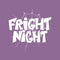 Fright night - Halloween party hand drawn lettering phrase card. Fun brush ink typography greeting card, illustration