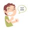 Frightened Boy, Kid with Sad Face Symbol in Speech Bubble Cartoon Style Vector Illustration
