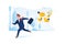 A frightened businessman is running away from a plenty emails chasing him. Modern character design. Vector illustration