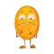 Frightened coin. Icon for the game apps interface. Cartoon image of funny golden coin with arms and legs, emotions on a