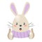 Frightened flat rabbit. Boho rabbit muzzle. Funny character raises a fingers up. Icon, sticker for kids app, game, book