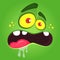 Frightened funny zombie face. Vector Halloween green zombie monster square avatar.
