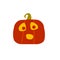 Frightened halloween pumpkin. Card design in flat style. Vector icon