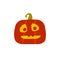 Frightened halloween pumpkin. Card design in flat style. Vector icon