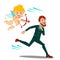 Frightened Man Running From Valentine s Day Cupid Vector. Illustration