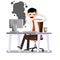 Frightened office worker shouts and holds his head looking at monitor. Stress and man. Flat cartoon