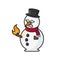 Frightened snowman with burning hand isolated vector illustration