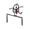 Frightened stickman awkwardly walks thin rope to the cspechts and financial well-being. Business concept vector
