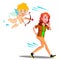 Frightened Teen Girl Running From Valentine s Day Cupid Vector. Illustration