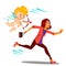 Frightened Woman Running From Valentine s Day Cupid Vector. Illustration