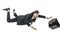 frightened young businessman falling with briefcase