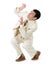 Frightened young man on white background