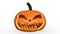 Frightening Halloween pumpkin, carved Jack O Lantern, holiday decoration isolated on white background, 3D render