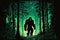 Frightening mysterious bigfoot hides in dense forest thickets
