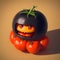 This frightening vegetable looks like a carved pumpkin with sharp features. AI generated