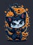Frightfully Adorable: Kitten in Halloween Mood for Stickers and Tees