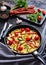 Frittata, omelet on a skillet, top view