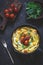 Frittata with potatoes, spinach, tomatoes and cheese