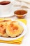 Fritters with yellow raspberry confiture