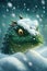 frivolous dragon resembling a lizard in white snow, snow on its nose - a symbol of the New Year, Generative AI