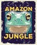 frog animal wild head and amazon jungle lettering