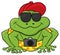 Frog as a tourist with camera and sunglasses