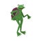 Frog with a backpack on his back, schoolboy or traveler. Fairy tale childish character. Vector cartoon illustration