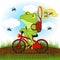 Frog on a bike catches flies