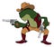Frog Cowboy With Gun Color Illustration