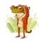 A frog dressed as a tiger, isolated vector illustration. Calm anthropomorphic frog