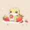 frog eat strawberry chibi cartoon style isolated plain background by AI generated