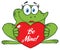 Frog Female Cartoon Mascot Character Holding A Valentine Love Heart With Text Be Me