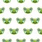 Frog head seamless vector pattern. Cute green animal bold print on white background.