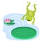Frog jumping on water lily cartoon clipart vector set.