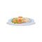 Frog legs with garnish on a plate, delicious dish of French cuisine vector Illustration on a white background