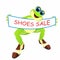 Frog with male shoes and banner