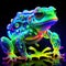 Frog in neon light. 3d rendering. Computer digital drawing. AI generated