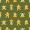 Frog pattern in yellow rain clothes over seamless pattern green background print