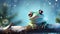 Frog perched on the top of a branch Christmas pastel background, copy space. Generative AI