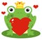 Frog prince holding a red heart