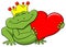 Frog prince holding a red heart