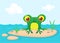 The frog sits on a large rock. Cute vector illustration of a cartoon style