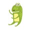 Frog Sitting Like Human Flat Cartoon Green Friendly Reptile Animal Character Drawing