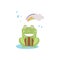 Frog SmilingSittin Under Rain And Rinbow In Autumn Animal Character Illustration In Funky Decorative Style