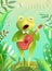 Frog or Toad Singing and Playing Guitar on Swamp