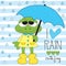 Frog with umbrella vector illustration