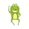 Frog Waving Greeting Flat Cartoon Green Friendly Reptile Animal Character Drawing